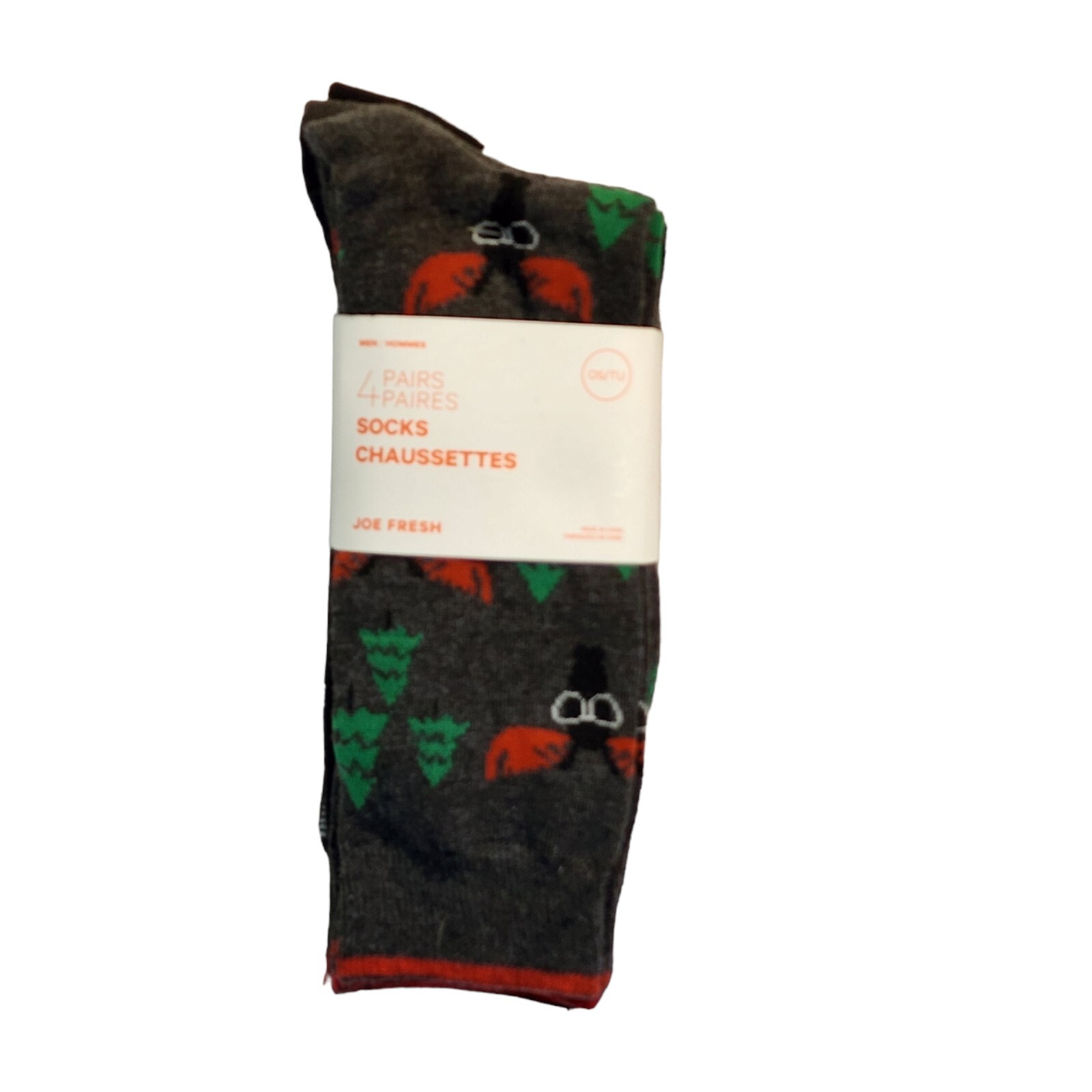 Christmas Crew Socks 4 pack Men's Joe Fresh Assorted Patterns Moose Trees NWT-image