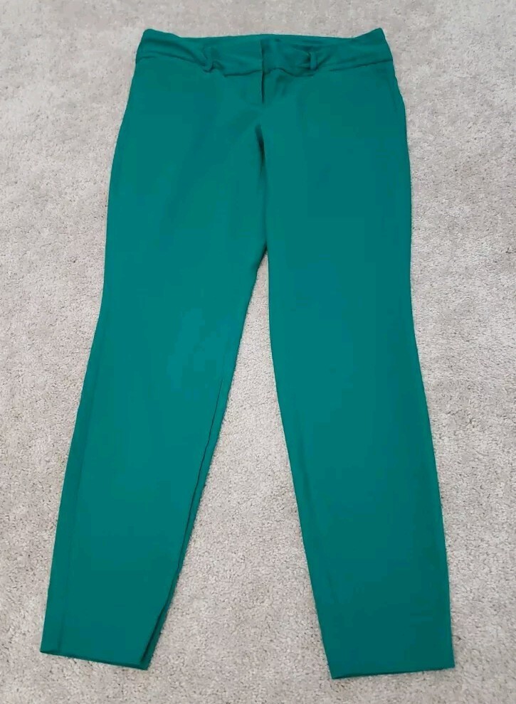 green skinny dress pants The Limited Exact Stretch Leg Womens Size 6 what color top with green pants