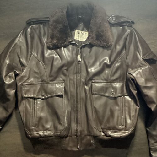 Eagle Leather Flight Bomber Jacket Coat Faux Fur Size XL - Picture 2 of 12