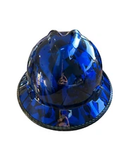 Custom Hydro Dipped MSA V-Gard Full Brim Kandy Blue Flags w/edgegard