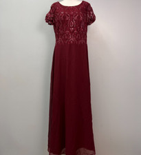 JJ's House Burgundy A-line Long Lace Chiffon Mother of Bride Dress Sz 16 204924