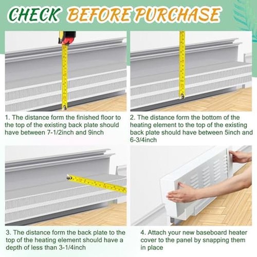 4ft Steel Baseboard Heater Cover W/ End Caps Easy Slip-on Installation Hydronic - Picture 4 of 6