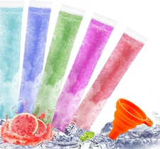 100 Ice Lolly Bags Disposable Ice Popsicle Mold Bags, Freezer Ice Tubes 8.67 In