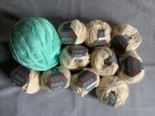 Wollpaket Baumwolle 500 g natur + 380 g mint  Stricken Häkeln Wollreste Wolle