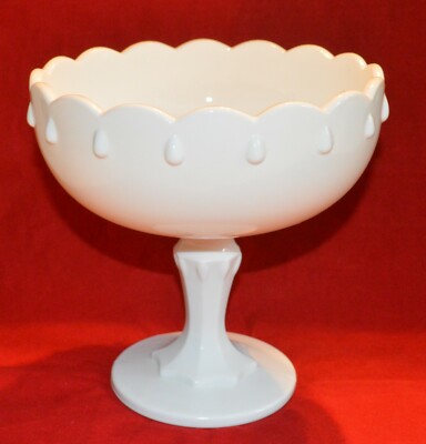 vintage mcm Indiana white milk glass tear drop pedestal planter candy fruit bowl