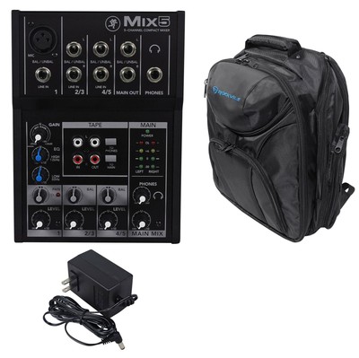 Mackie Mix5 Compact 5 Channel Mixer + Backpack Carry Bag Main L/R Outputs