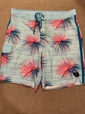 Mens Hawaiian Floral Pink Swimsuit Trunks Board Shorts 32