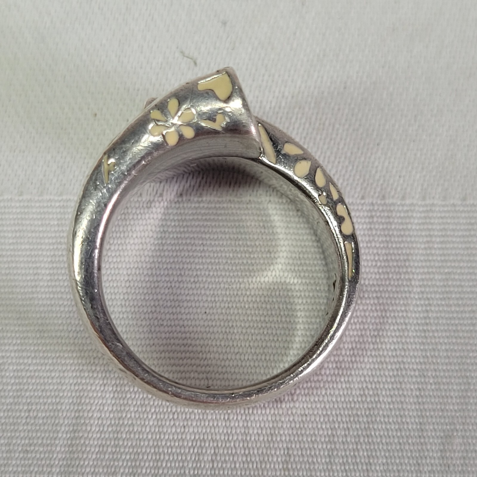 09K11 Nice 925 Solid Silver Enamel Ring Size 54 K… - image 5