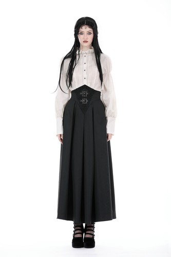 DARK IN LOVE Black Gothic Retro High Waist Long Pleated Steampunk Party Skirt - Picture 13 of 20