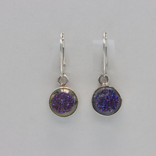 Round DRUZY Druse Drusy Quartz Earrings - 925 STERLING SILVER Leverback #153e - Picture 4 of 9