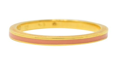 Hidalgo 1990's Vintage Peach Enamel 18 Karat Yellow Gold Eternity Band Ring - Picture 3 of 11