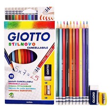 Giotto Erasable Colouring Pencils Set Includes 10 Pencils, Sharpener, Eraser