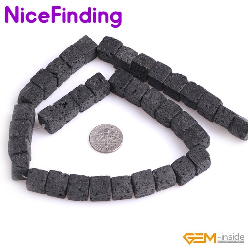 Cuentas cuadradas de piedra cuadrada de roca de lava negra esponja natural para hacer joyas de 15" hágalo usted mismo - Imagen 15 de 16