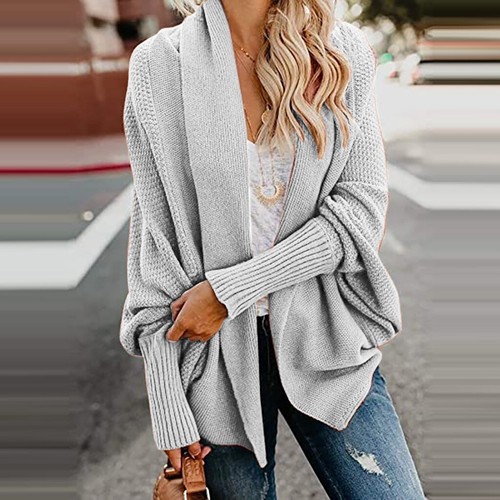 Women's Kimono Batwing Cable Knitted Slouchy Oversized Wrap Cardigan Sweater - Picture 16 of 26