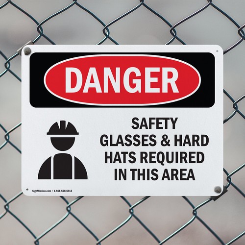 (2 Pack) Safety Glasses And Hard Hats Required Symbol OSHA Danger Sign Decal - Foto 5 di 22