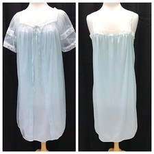 Vtg Blue Nightgown Robe Chiffon Peignoir Set Nylon Lace Flyaway Sz Medium USA