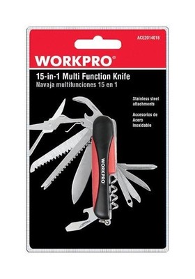WORKPRO 15-in-1 Multi Function Hunting Survival Utility Knife Gift Red & Black
