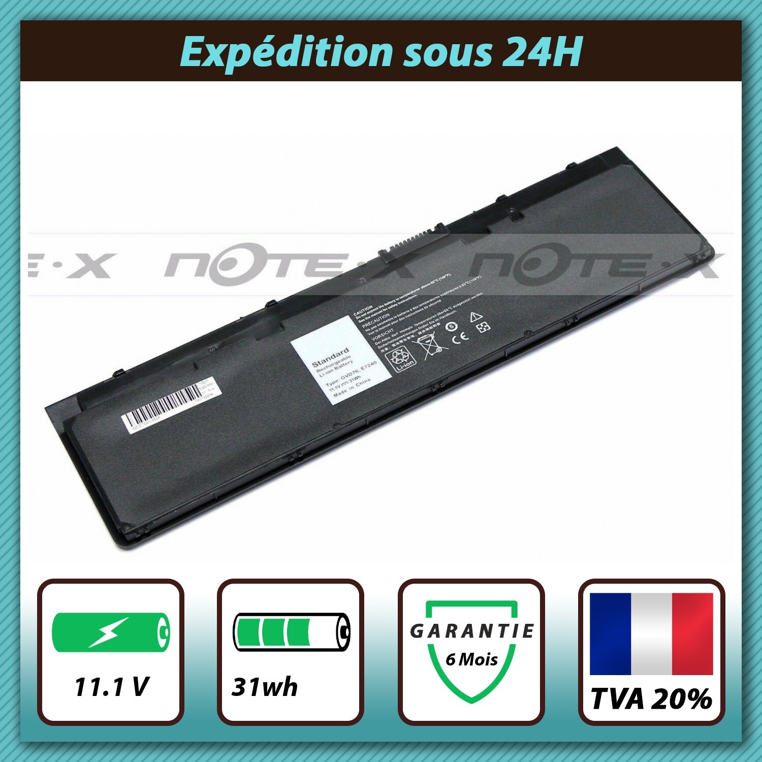 Batterie Dell Latitude W57CV 0W57CV de remplacement 11.1V 31Wh pour ordinateur