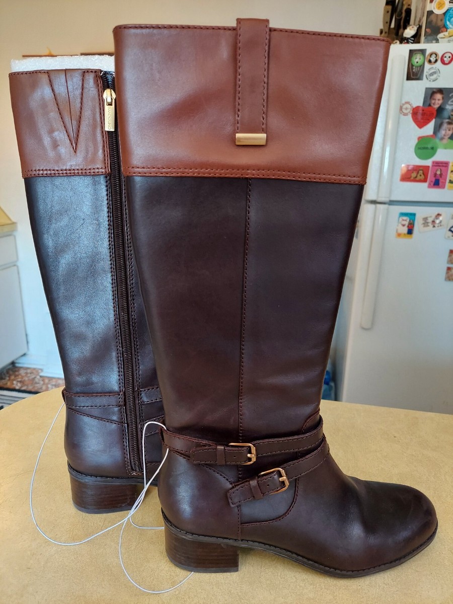 New Bandolino Carlotta Black/Brown Leather Knee High Riding Boots