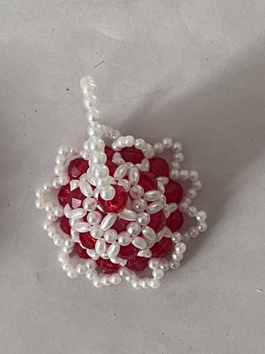 Set Of 4 Beaded Wreath W/Candle Pearl Red Bell Star Christmas Tree Ornaments VTG - Picture 8 of 16