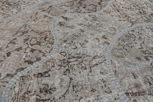 Patchwork Ø: 203 cm tappeto persiano annodato a mano orientale, rotondo, vintage, tappeto, grigio - Foto 9 di 11