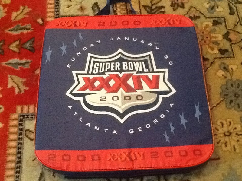 Super Bowl XXXIV 34 seat cushion St. Louis Rams defeated Tennessee Titans 