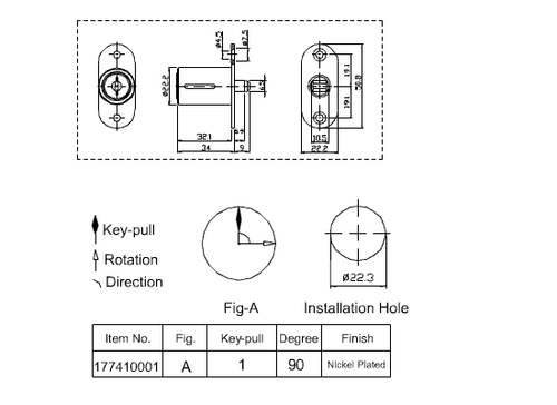 Flachschlüssel Oblate Möbelschloss Schrank 3779 Schubladen, Boxen gleichschließend - Bild 2 von 2