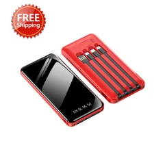 RED Power Bank with 4 cables Fast Charging Battery Backup Charger 20000mAh