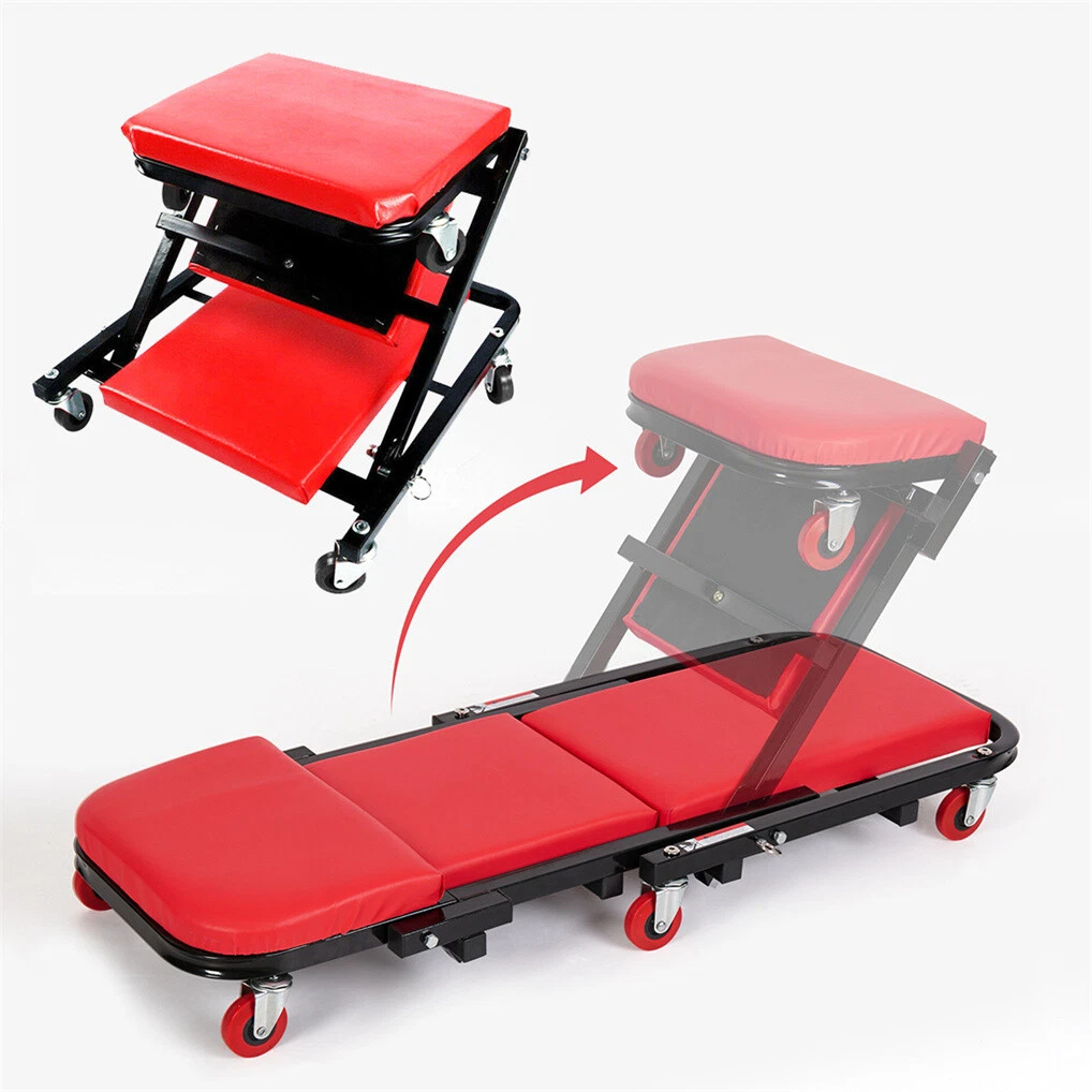 WheelX 36" Foldable Rolling Garage Mechanic Creeper - 6-Caster Seat/Stool, 340lb Capacity