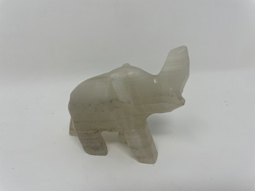 White Quartz Multi-Toned Hand Carved 2" Elephant Figurine Trunk Up - Picture 5 of 7