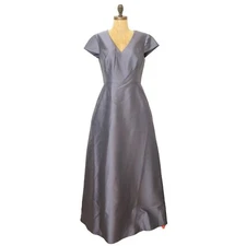 Alfred Sung Sateen Twill Cap Sleeve Dress 8 Gown Silverstone Gray NWT B3