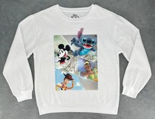 Disney 100 Sweater Women's XL White Mickey Woody Stitch Tiana Movie Sweatshirt