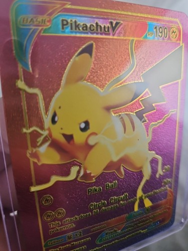 Pikachu V Rainbow Foil Fan Art Textured Collector Card Pika Ball - Bild 4 von 5