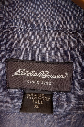 Vintage Eddie Bauer Linen Short Sleeve Shirt XL Tall Long Blue - Picture 3 of 7