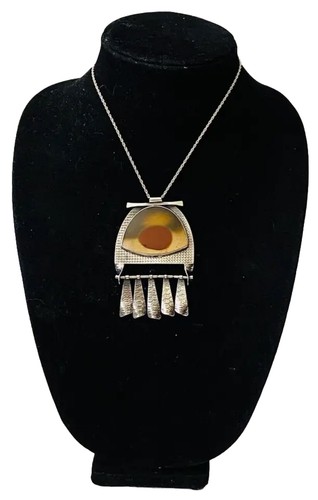 Vintage YVONNE GIAMBRONE Sterling Silver Mookaite Modernist Pendant Necklace