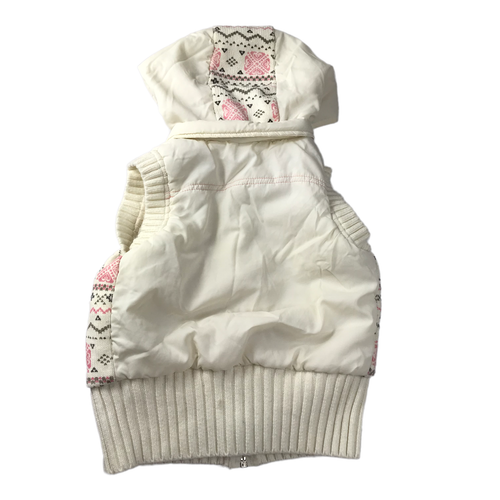 ROXY Zip Up Vest with Hood. Size Girl's L Ivory White with Pink Gray Fair Isle - Picture 4 of 10