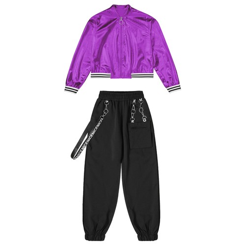 Children Girls Outfit Elastic Waistband Tracksuit Stand Collar Set Metallic - Picture 24 of 36