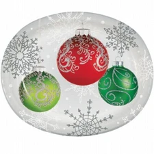 Jingle Bell Elegant Ornaments 12-Inch Oval Plates Paper 8 Pack 10" x 12"