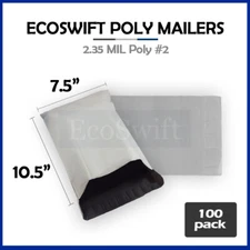 100 7.5 x 10.5 ECOSWIFT WHITE POLY MAILERS SHIPPING ENVELOPES BAGS 2.35 MIL