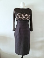 Linear Black Lace Dress 12 Embroidered Party Occasion Textured Sheer Sleeves