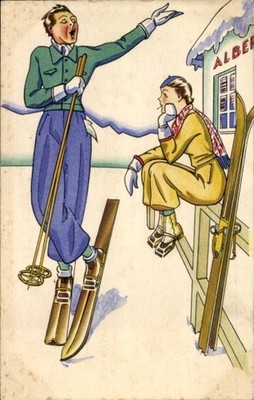 Ak Skihütte, junge Frau, Mann, Kitsch - 4497379