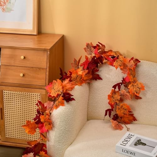 1 Pack ofFall Maple Leaf Garlands, 6 Feet for Home Garden Craft Yellow+black - Picture 5 of 8