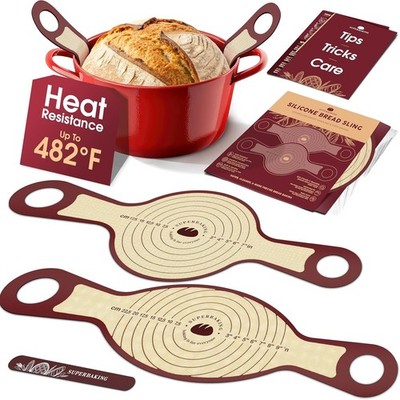 Superbaking Silicone Bread Sling 2 Pcs - 9in Round & Oval 482F Heat Resistant-