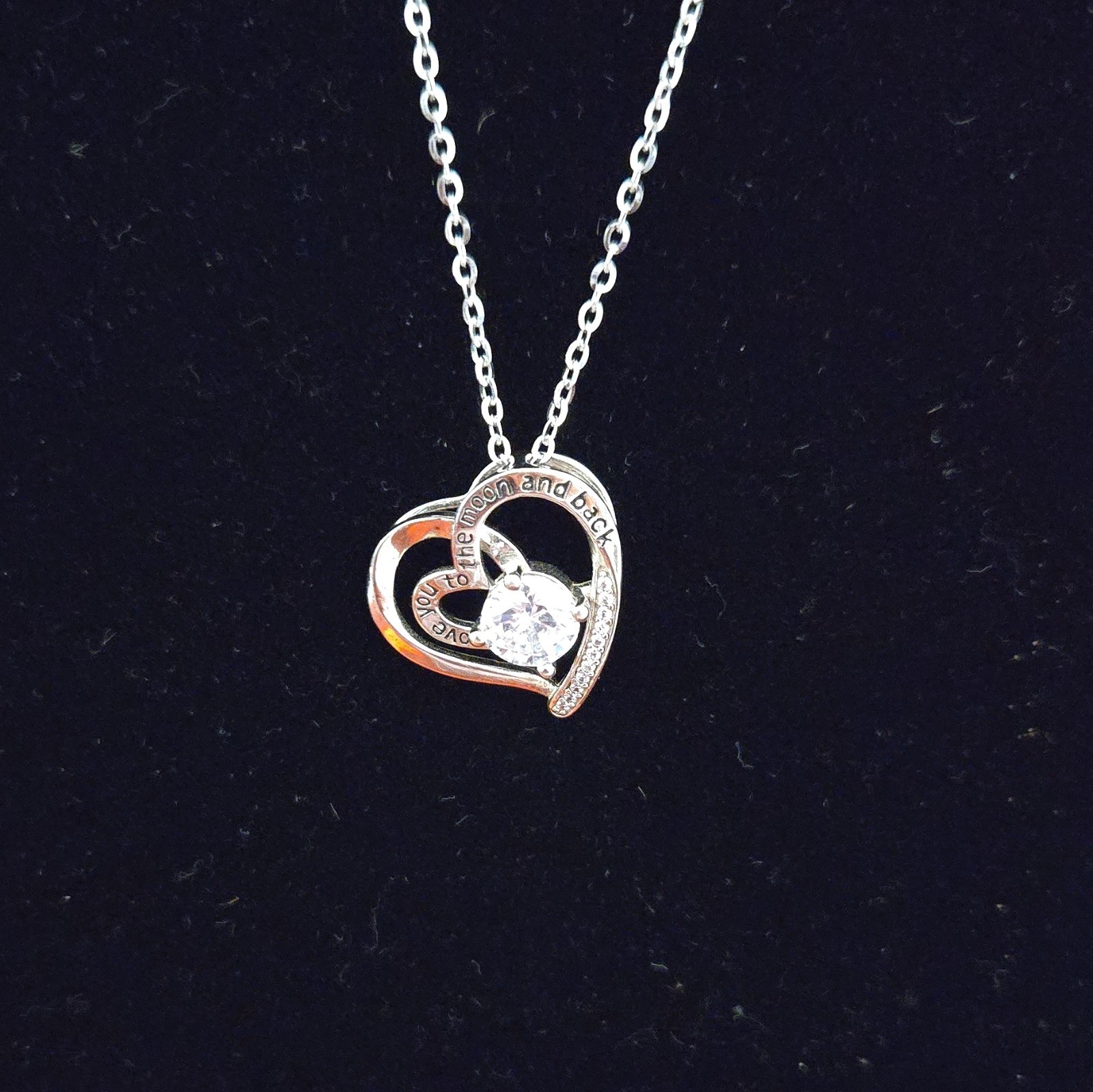 Sterling Silver 925 Heart Pendant Necklace Cubic Zirconia Cable Chain