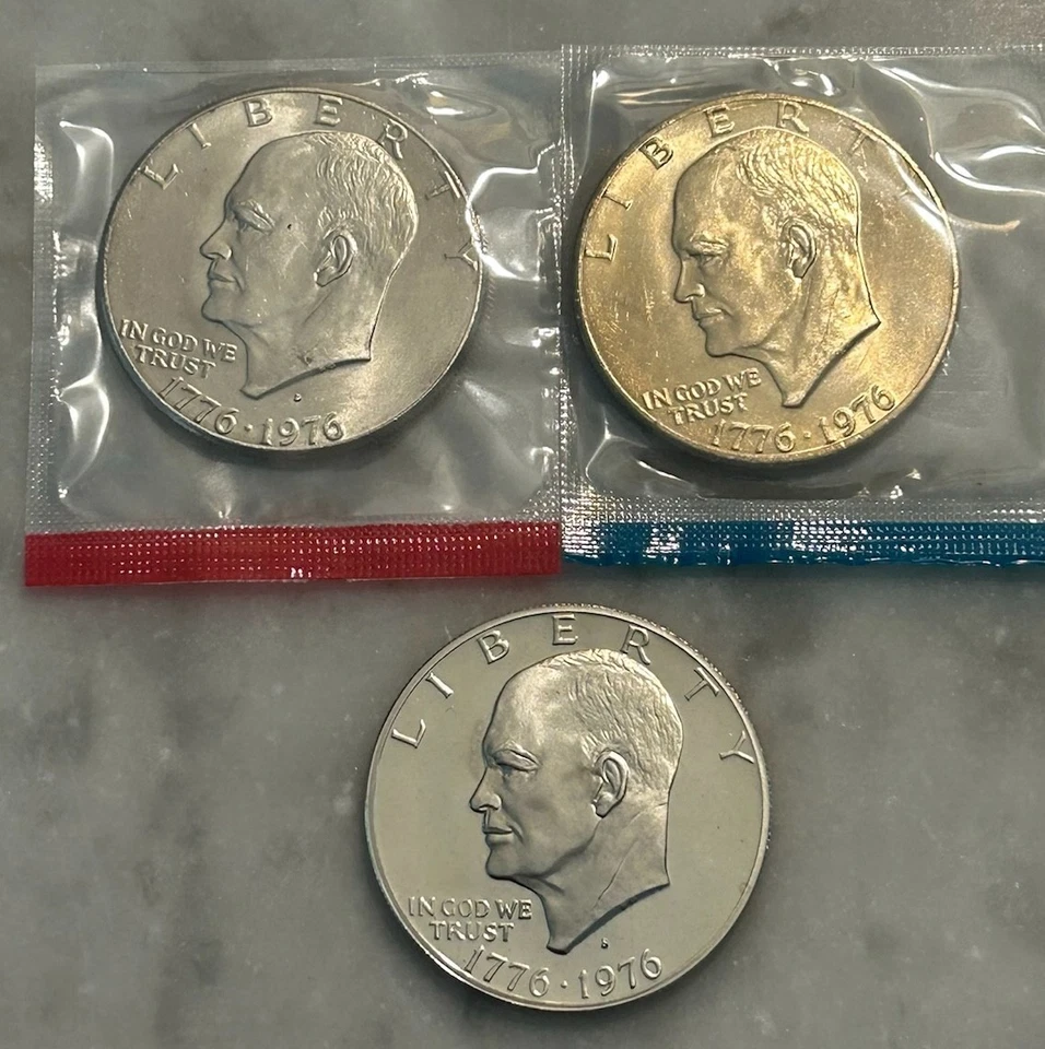 1976 P D S Eisenhower Commemorative Dollar - Proof & BU 3 Coin Lot - Mint Cello - Image 3 of 4