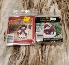 Lot Of 2 Vtg Mill Hill Counted Glass Bead Kits - Holiday Pins VIII And X