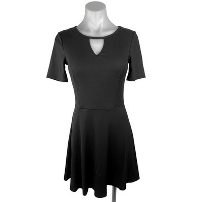 H&M Divided Black Ribbed Knit Cut-Out Neck Short Sleeve Fit & Flare Dress Size 4