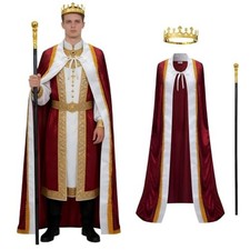 King Costume for Men Women, Metal Crown and Cape Medium Robe Burgundy