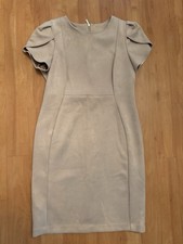 Calvin Klein Womens Faux Suede Short Puff Sleeve Sheath Dress Beige Tan Size 14