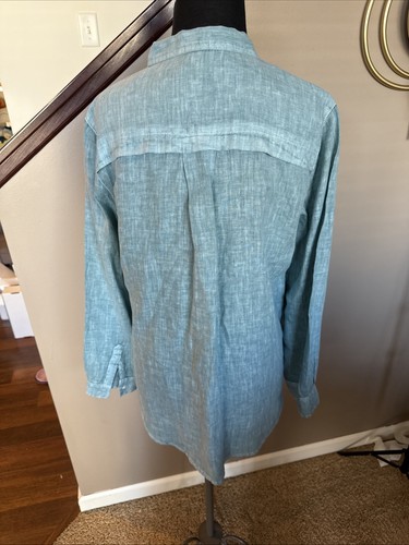 Sundance Light Teal 100% Linen Collar Button Shirt - Size M - Picture 4 of 8